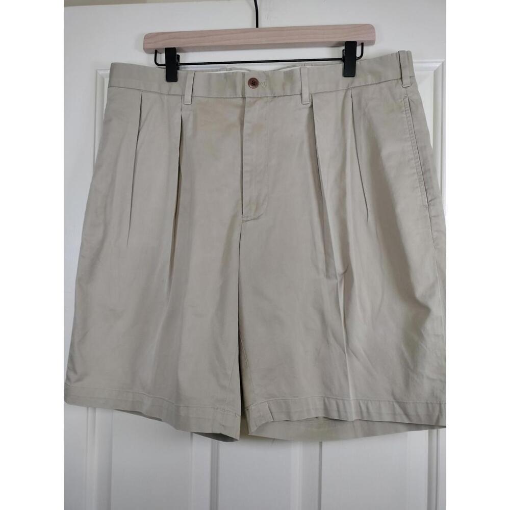 Polo Ralph Lauren Mens 36  Pleated Chino Shorts Tan‎ Crest Logo Heritage Vintage